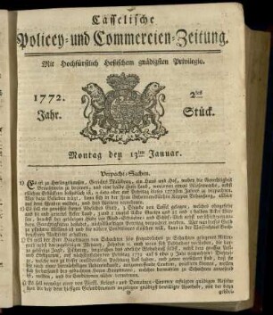 2tes Stueck, Montag den 13ten Januar 1772