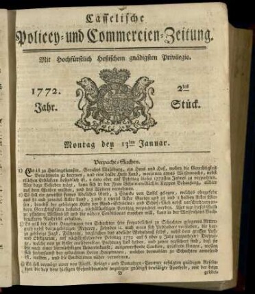 2tes Stueck, Montag den 13ten Januar 1772