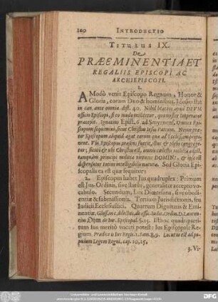 Titulus IX. De Praeminentia Et Regaliis Episcopi Ac Archiepiscopi.