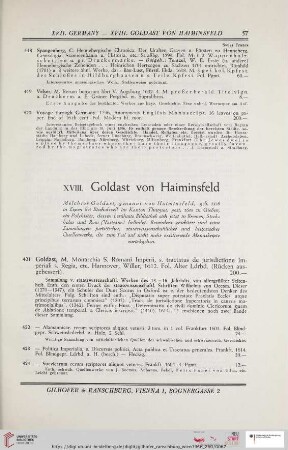 XVIII. Goldast von Haiminsfeld (Nr. 421 - 424)