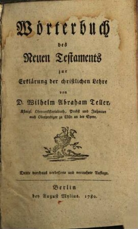 Wörterbuch des Neuen Testaments zur Erklärung der christlichen Lehre