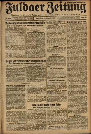 Ausgabe vom Samstag, den 26. August 1933.
