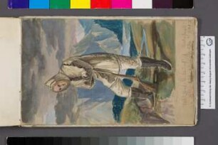 stehender Grönländer, Entwurf für den wartenden Fischer auf der Illustration 16 "der Grönländer auf dem Sterbebett" zu H. C. Andersens "Bilderbuch ohne Bilder"