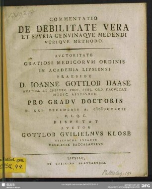 Commentatio De Debilitate Vera Et Spuria Genuinaque Medendi Utrique Methodo