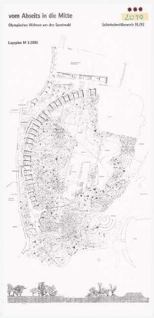 »Olympische Feststadt«, Olympisches Dorf, Berlin Schinkelwettbewerb 1992: Lageplan 1:2000
