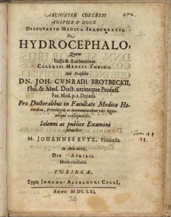 Disputatio Medica Inauguralis. De Hydrocephalo