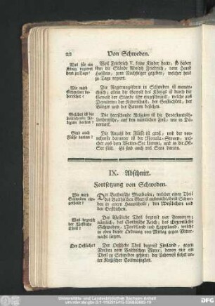 IX. Abschnitt. Fortsetzung von Schweden.