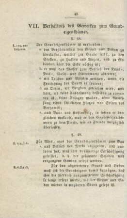VII. Verhältniß des Gewerken zum Grundeigenthümer
