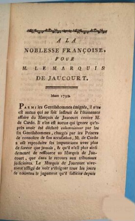 À la noblesse Françoise pour M. le marquis de Jaucourt
