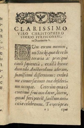 Clarissimo Viro Christophero Stickio [...]