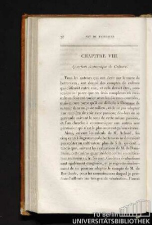 CHAPITRE VIII. Question économique de Culture.