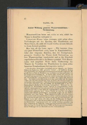 Tafel IX. Ausser Wirkung gesetzte Wasserverschlüsse. - Verdunstung.
