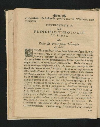 Controversia IV. De Principio Theologiae Et Fidei.