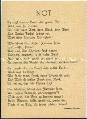 Postkarte der ökumenischen Flüchtlingshilfe, mit Gedicht