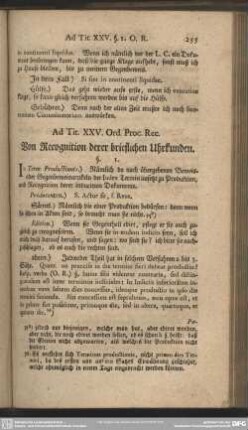 Ad. Tit. XXV. Ord. Proc. Rec. Von Recognition derer brieflichen Uhrkunden