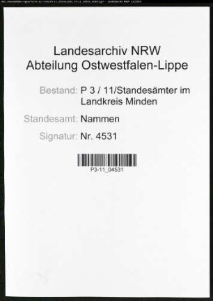 Sterberegister Standesamt Nammen