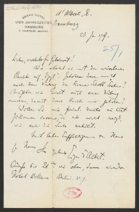 Brief an Ludwig Strecker <senior> und B. Schott's Söhne : 23.01.1907