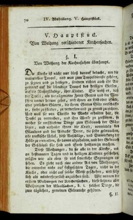 V. Hauptstück. Von Weihung verschiedener Kirchensachen.