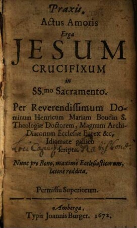 Actus Amoris Erga Jesum Crucifixum in SS.mo Sacramento