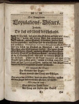 Der Neunzehende Copulations-Discurs. Innhalt: Die Lust und Unlust des Ehestandes - Der Ein und zwantzigste Copulations-Discurs. Innhalt: Die unfuersichtige Heurath