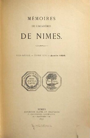 Mémoires de l'Académie de Nîmes. 19. 1896