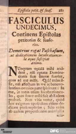 Fasciculus Undecimus. Epistolas petitorias & suasorias.