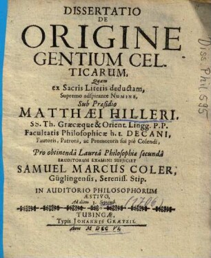 Dissertatio De Origine Gentium Celticarum