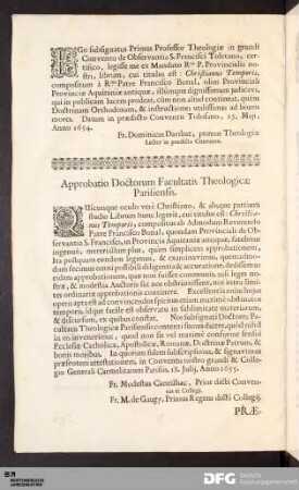 Approbatio Doctorum Facultatis Theologicæ Parisiensis.
