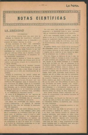 Notas científicas : La obesidad