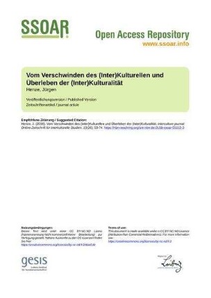 Vom Verschwinden des (Inter)Kulturellen und Überleben der (Inter)Kulturalität