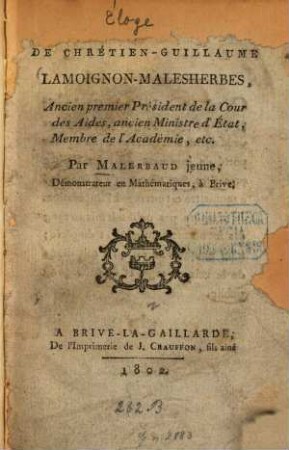 Éloge de Chrétien-Guillaume Lamoignon Malesherbes ...