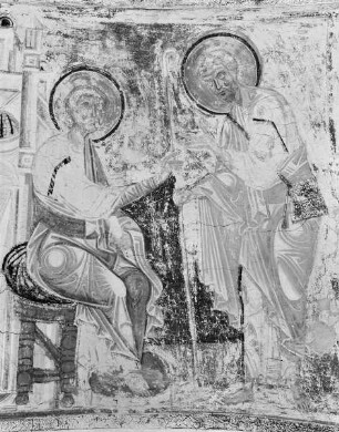Freskenzyklus mit Szenen aus dem Leben des Heiligen Hermagoras, dem Kreuzigungstod Christi, thronender Madonna und Heiligen — Petrus entsendet den Evangelisten Markus
