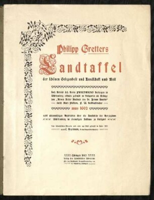 Philipp Gretters Landtaffel der schönen Gelegenheit und Landschaft umb Boll anno 1602