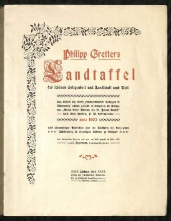 Philipp Gretters Landtaffel der schönen Gelegenheit und Landschaft umb Boll anno 1602