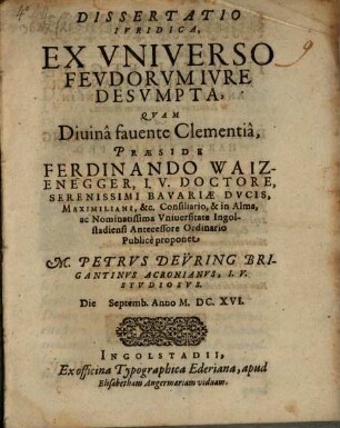 Dissertatio iuridica ex universo feudorum iure desumpta