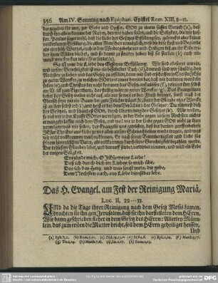Das H. Evangel. am Fest der Reinigung Mariä. Luc. II, 22-33