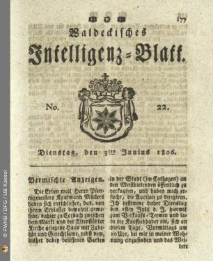 No. 22. Dienstag, den 3ten Junius 1806