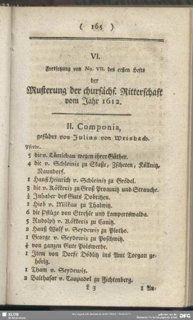 VI. Fortsetzung von No. VII. des ersten Hefts der Musterung der chursächs. Ritterschaft vom Jahr 1612