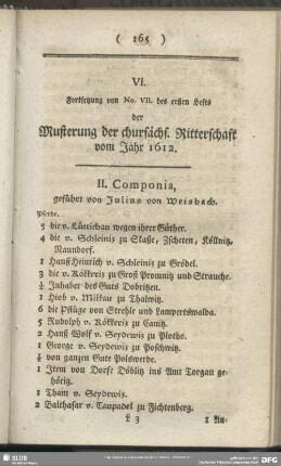 VI. Fortsetzung von No. VII. des ersten Hefts der Musterung der chursächs. Ritterschaft vom Jahr 1612