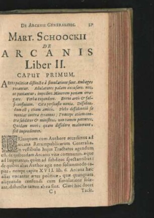 Mart. Schoockii. De Arcanis. Liber II.