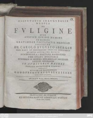 Dispvtatio Inavgvralis Medica De Fvligine
