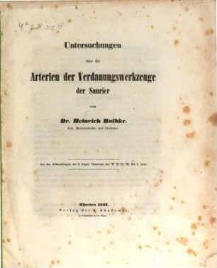 Untersuchungen über die Arterien der Verdauungswerkzeuge der Saurier