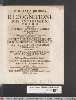 Disputatio Iuridica De Recognitionibus Instrumentorum
