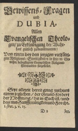 Gewissens-Fragen und Dubia.