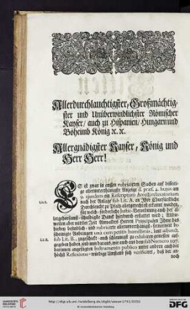 Allerdurchlauchtigster, Großmächtigster und Unüberwindlichster Römischer Kayser, auch zu Hispanien, Hungarn und Böheimb König