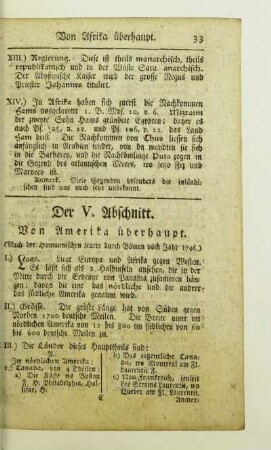 Der V. Abschnitt. Von Amerika ueberhaupt