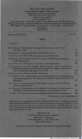 Die Welt der Slaven : internationale Halbjahresschrift für Slavistik. 27 = N.F. 6. 1982