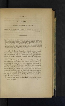 Proces en revendication de liberte.