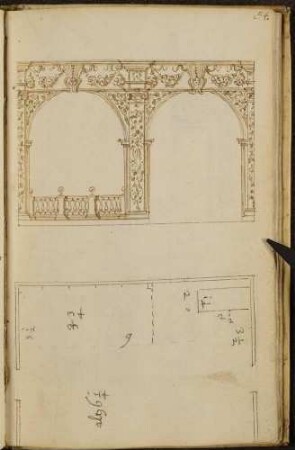Wandaufriss mit Balustrade, Grundriss, evtl. Entwürfe für den Umbau des Königschlosse in Warschau