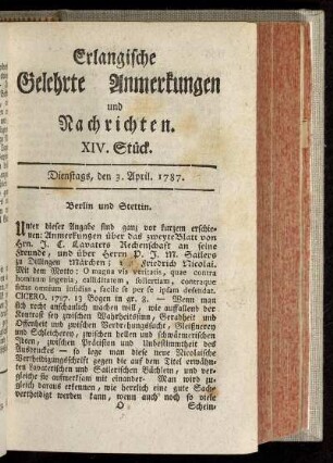 XIV. Stück. Dienstags, den 3. April. 1787.